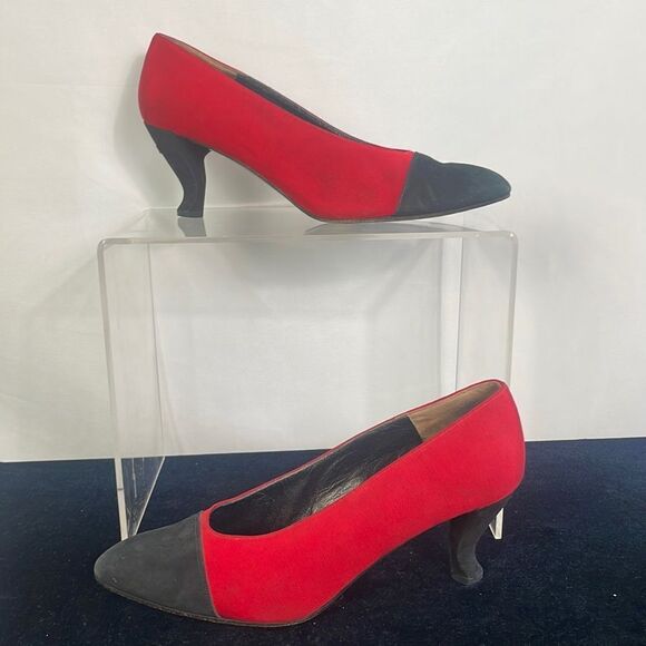 Karl Lagerfeld Red With Black Toe Shaped Heel As Is Shoes - Picture 1 of 5